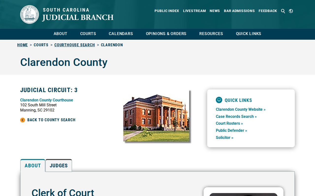 Clarendon County criminal court case courthouse and clerk information