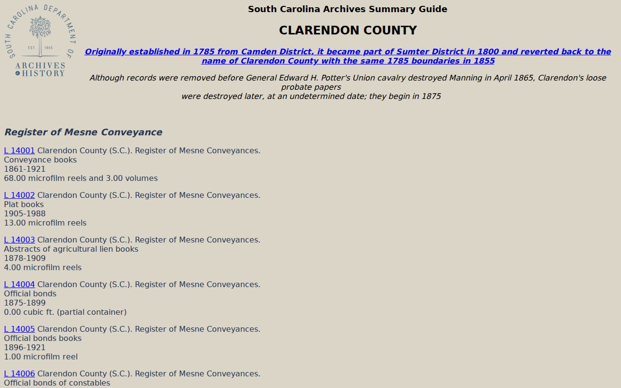 Clarendon County criminal court case historic record guide