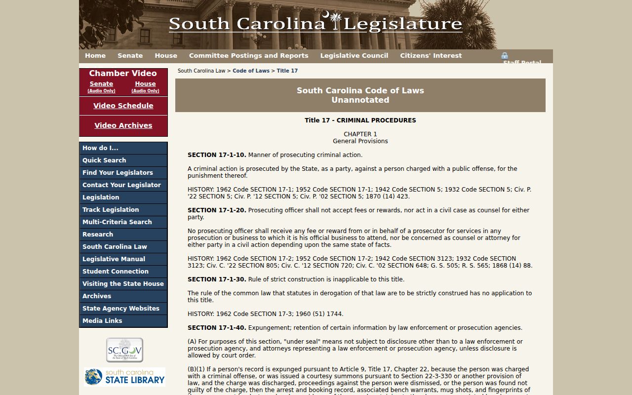 Clarendon County criminal history expungement statute