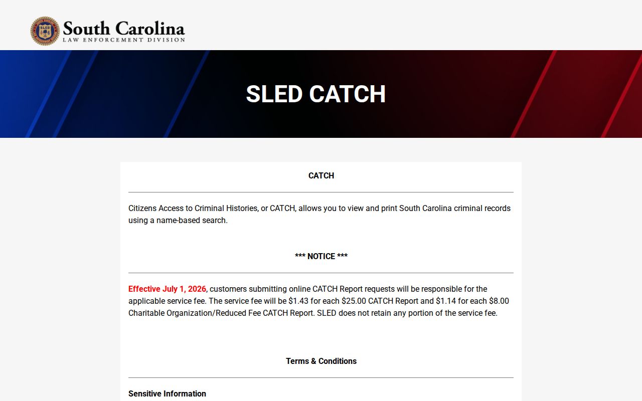 Clarendon County criminal history SLED CATCH portal