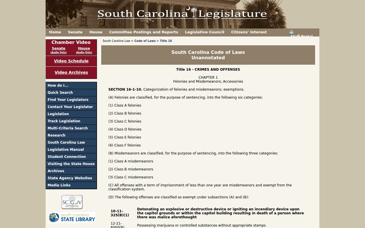 South Carolina offense law for Clarendon County registry records